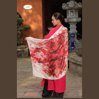 Khăn lụa vuông Hoa lan đỏ